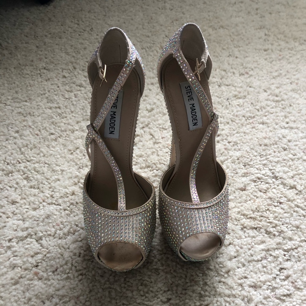 Steve Madden rhinestone t-strap platform heels